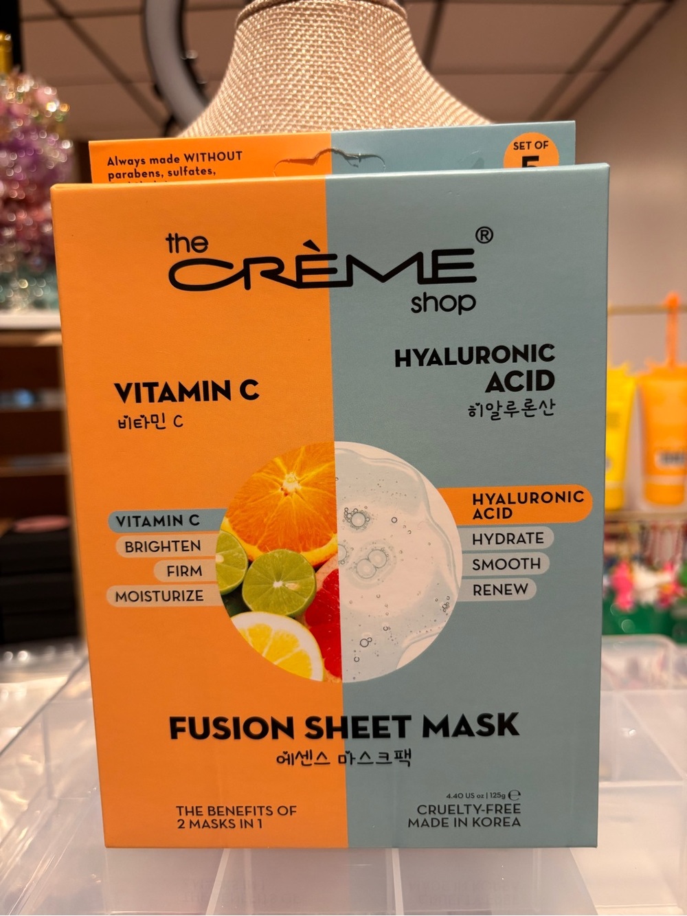 the CRÈME shop Vitamin C + Hyaluronic Acid Fusion Sheet Mask — Orange & Blue